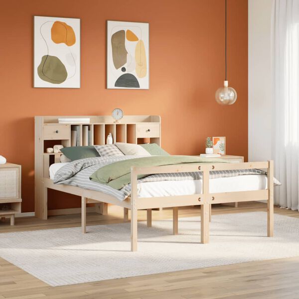 vidaXL Lit biblioth&egrave;que sans matelas 140x190 cm bois de pin massif