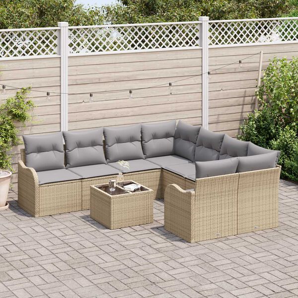 vidaXL Ensemble de canap&eacute; de jardin avec coussin 9 pcs Beige et gris