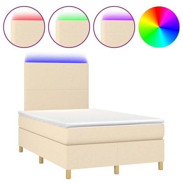 vidaXL Sommier &agrave; lattes de lit matelas et LED cr&egrave;me 120x190 cm tissu