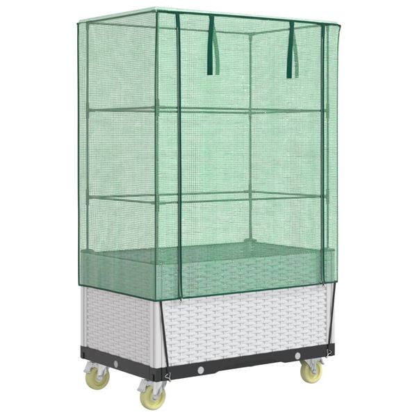 vidaXL Jardini&egrave;re sur&eacute;lev&eacute;e avec housse et roues aspect rotin