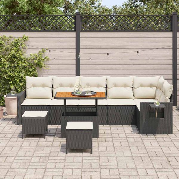 vidaXL Ensemble de canap&eacute; de jardin 11 pcs Noir et Cr&egrave;me polyrotin