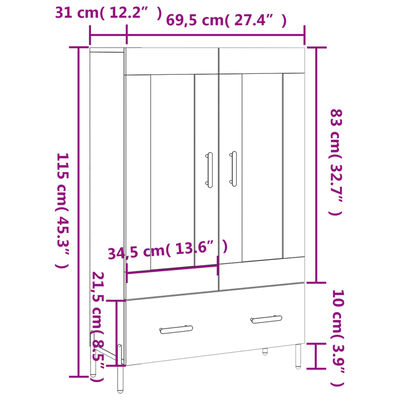 vidaXL Buffet haut blanc 69,5x31x115 cm bois d'ingénierie