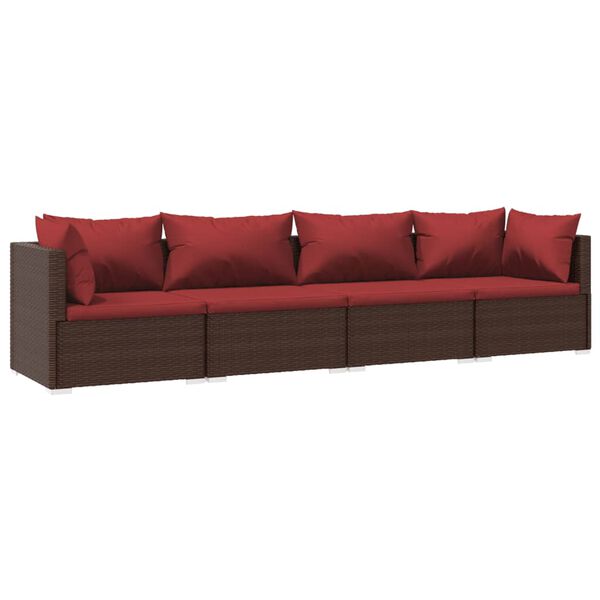 vidaXL Salon de jardin 4 pcs avec coussins R&eacute;sine tress&eacute;e Marron