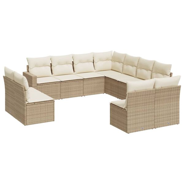 vidaXL Salon de jardin 11 pcs avec coussins beige r&eacute;sine tress&eacute;e