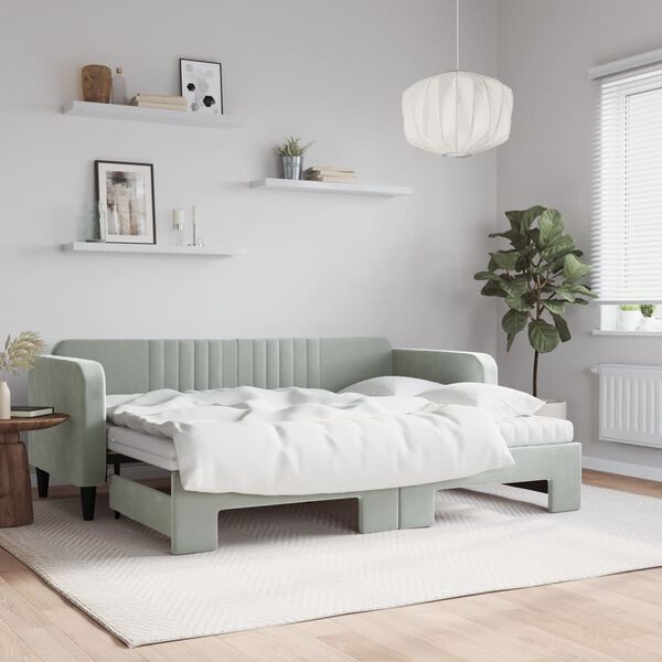 vidaXL Lit de jour avec gigogne et matelas gris clair 80x200cm velours