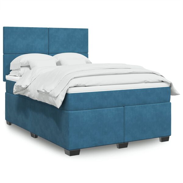 vidaXL Sommier &agrave; lattes de lit et matelas bleu 160x200 cm velours