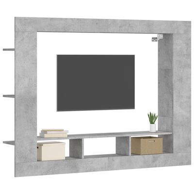 vidaXL Meuble TV gris béton 152x22x113 cm bois d'ingénierie