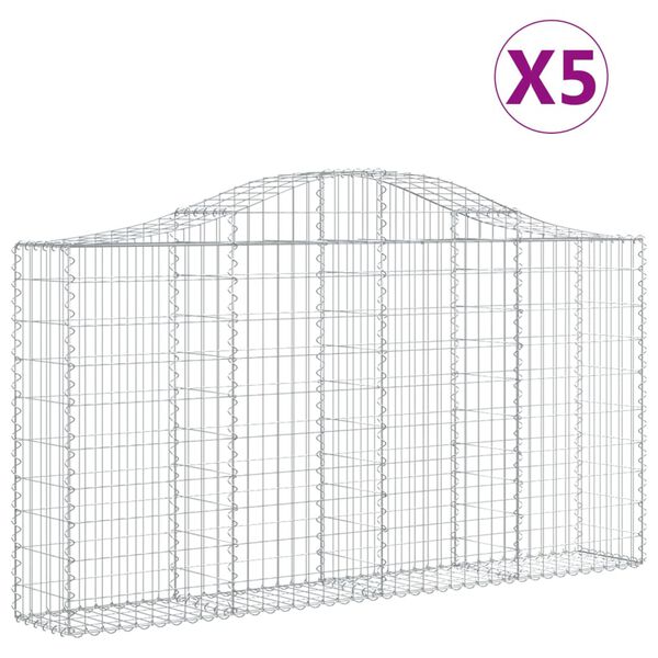 vidaXL Paniers &agrave; gabions arqu&eacute;s 5 pcs 200x30x100/120 cm Fer galvanis&eacute;