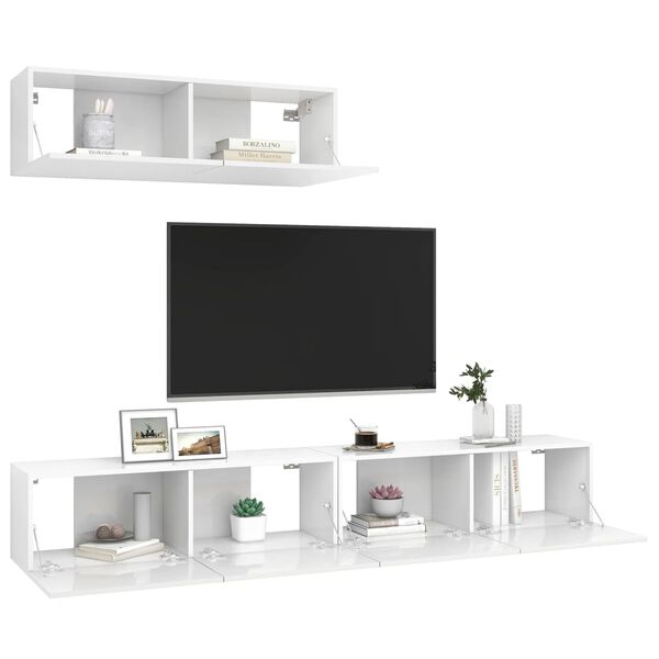 vidaXL Meubles TV 3 pcs Blanc brillant Bois d'ing&eacute;nierie