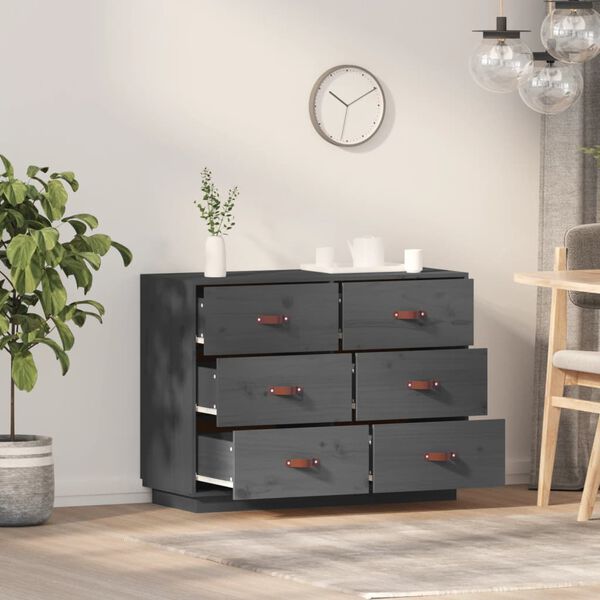 vidaXL Buffet Gris 100x40x75 cm Bois massif de pin