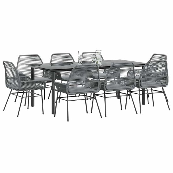 vidaXL Ensemble &agrave; manger jardin coussins 9 pcs gris poly rotin verre