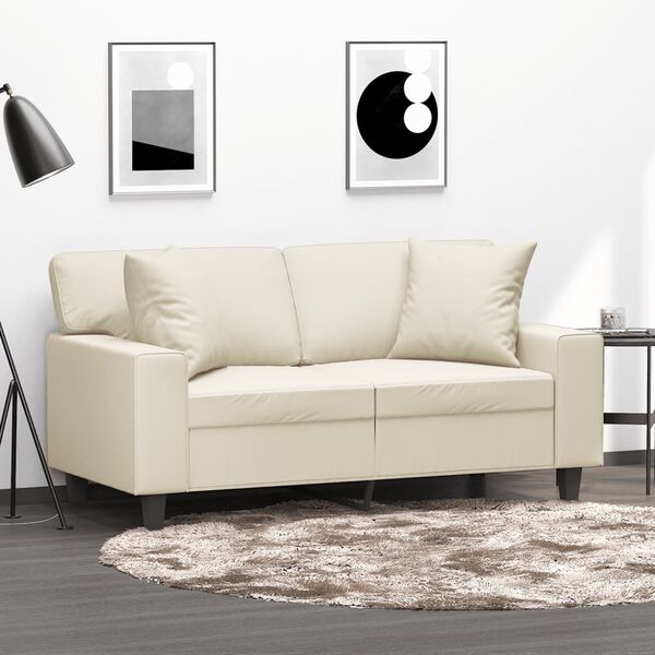 vidaXL Canap&eacute; 2 places avec oreillers cr&egrave;me 120 cm similicuir