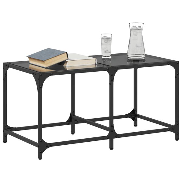 vidaXL Table basse avec dessus en verre noir 78,5x40x40 cm acier