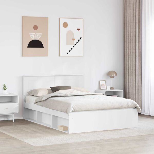 vidaXL Cadre de lit Blanc 140 x 190 cm Bois d'ing&eacute;nierie