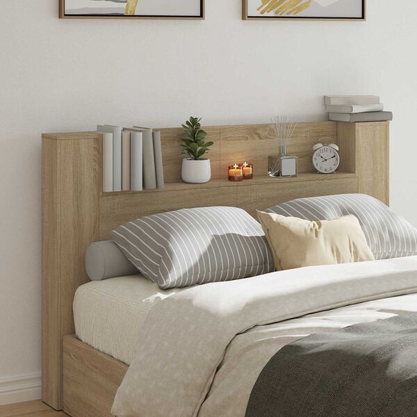 vidaXL Cabinet de T&ecirc;te de Lit avec LED Sonoma 160 x 16,5 x 103,5 cm