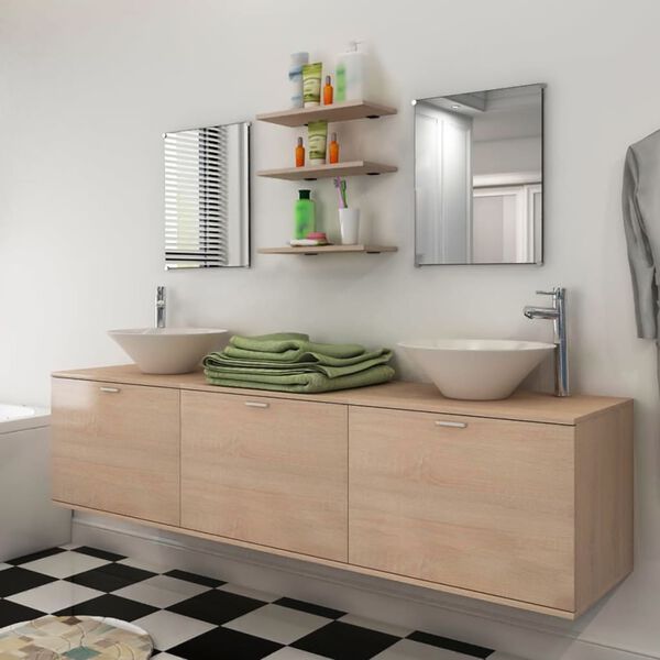 vidaXL 8 pi&egrave;ces de mobilier de salle de bain et lavabo Beige