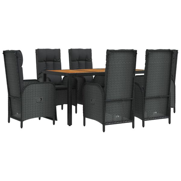 vidaXL Ensemble &agrave; manger de jardin coussins 7pcs Noir R&eacute;sine tress&eacute;e