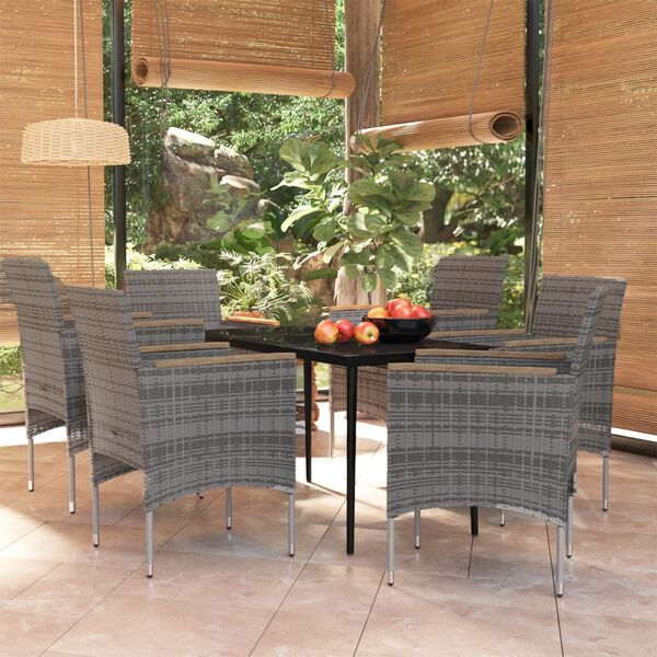 vidaXL Ensemble &agrave; manger de jardin coussins 7pcs Gris et noir