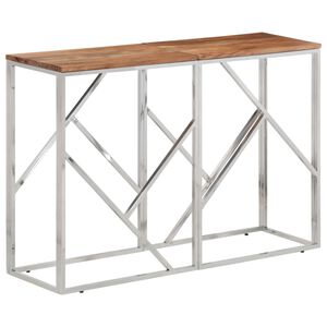 vidaXL Table console argent&eacute; acier inoxydable et bois massif d'acacia