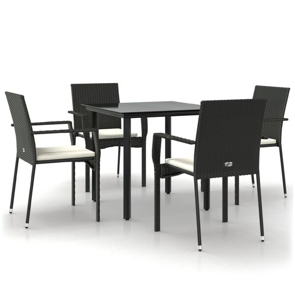 vidaXL Ensemble &agrave; manger de jardin coussins 5pcs Noir R&eacute;sine tress&eacute;e