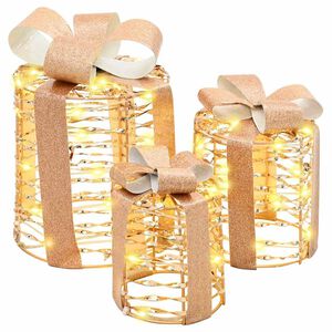 vidaXL D&eacute;coration de bo&icirc;te cadeau 3 pc Blanc chaud 20 x 20 x 20 cm PET