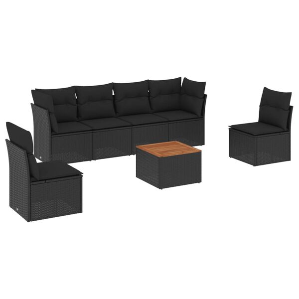 vidaXL Salon de jardin 7 pcs avec coussins noir r&eacute;sine tress&eacute;e