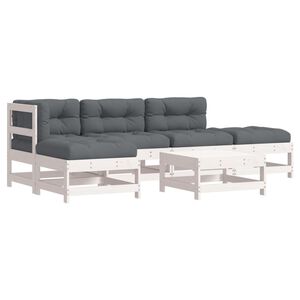 vidaXL Salon de jardin 6 pcs avec coussins blanc bois massif