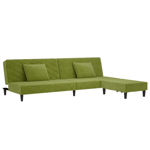 vidaXL Canap&eacute;-lit 2 places 2 oreillers repose-pied Vert clair Velours
