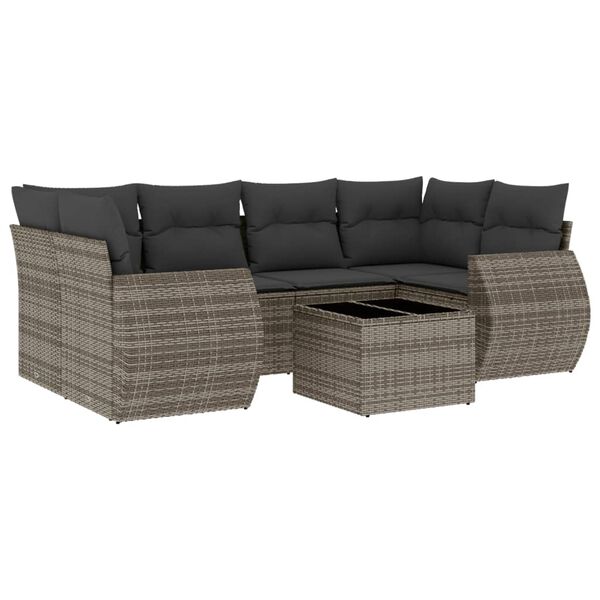 vidaXL Salon de jardin avec coussins 7 pcs gris r&eacute;sine tress&eacute;e