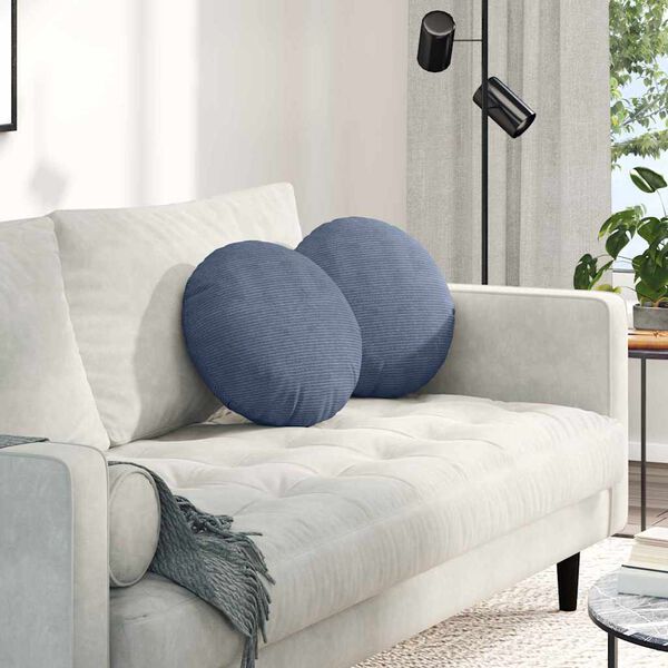 vidaXL Coussins de si&egrave;ge 2 pcs Bleu &Oslash; 40 cm Tissu en velours c&ocirc;tel&eacute;
