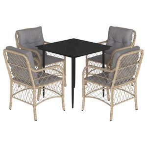 vidaXL Ensemble &agrave; manger de jardin coussins 5 pcs m&eacute;lange beige rotin