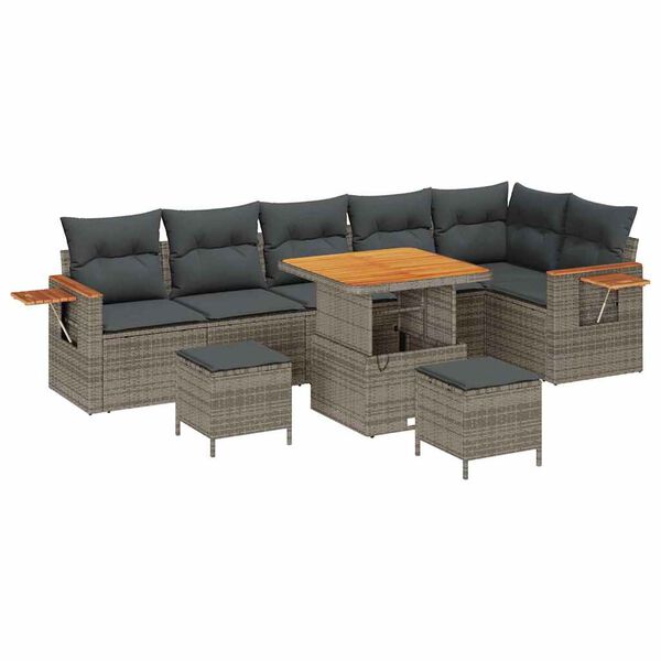 vidaXL Ensemble de canap&eacute; de jardin avec coussin 9 pcs Gris