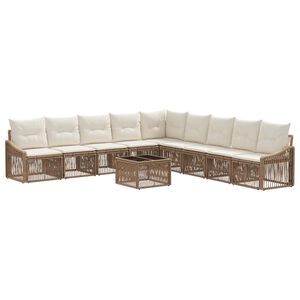 vidaXL Ensemble de canap&eacute; de jardin 10 pc Beige polyrotin