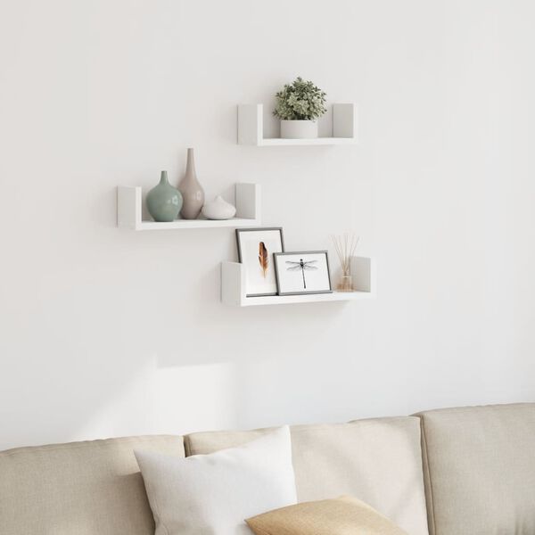 vidaXL &Eacute;tag&egrave;res murales 3 pcs blanc bois d'ing&eacute;nierie