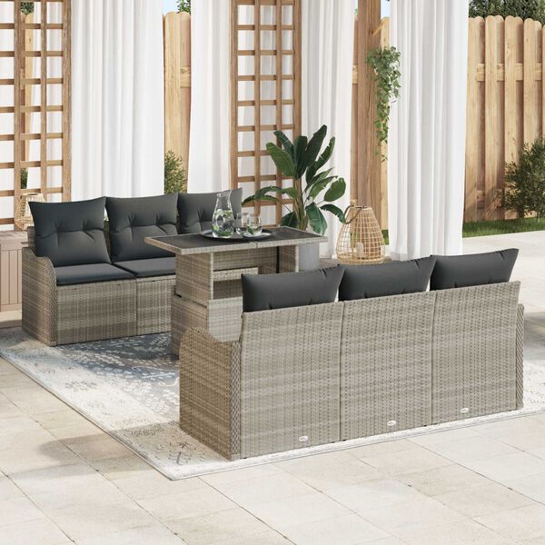 vidaXL Ensemble de canap&eacute; de jardin 7 pcs Gris clair Poly rotin