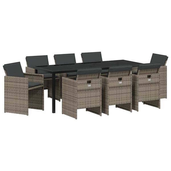 vidaXL Ensemble de salle &agrave; manger pour jardin 9 pcs Gris polyrotin