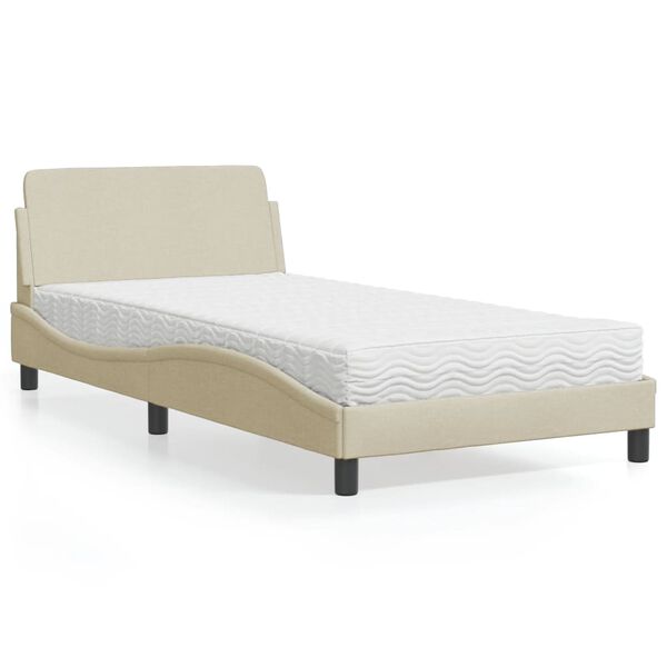 vidaXL Lit avec matelas Dover cr&egrave;me 100x200 cm tissu