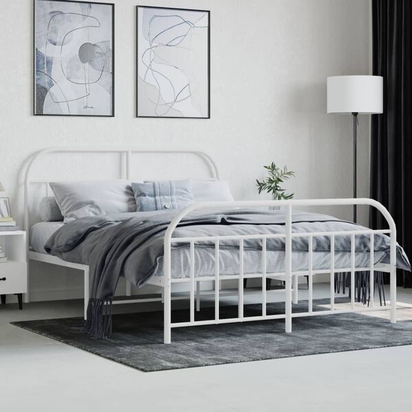 vidaXL Cadre de lit m&eacute;tal sans matelas et pied de lit blanc 140x190 cm