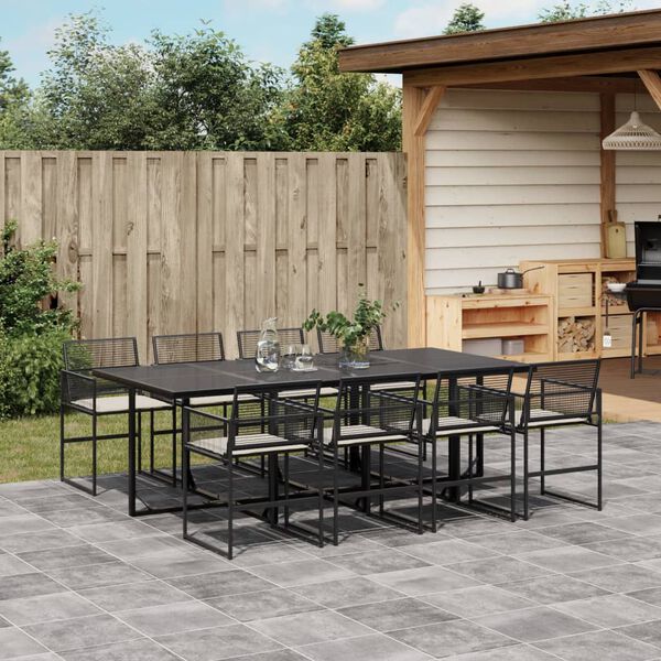 vidaXL Ensemble &agrave; manger de jardin 9pcs coussins noir r&eacute;sine tress&eacute;e