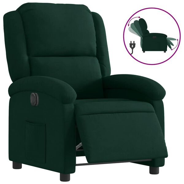 vidaXL Fauteuil inclinable &eacute;lectrique vert fonc&eacute; velours