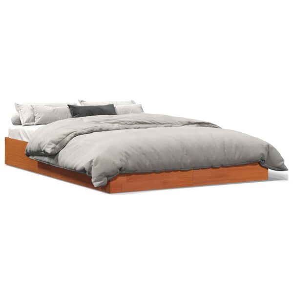 vidaXL Cadre de lit sans matelas cire marron 135x190cm bois pin massif
