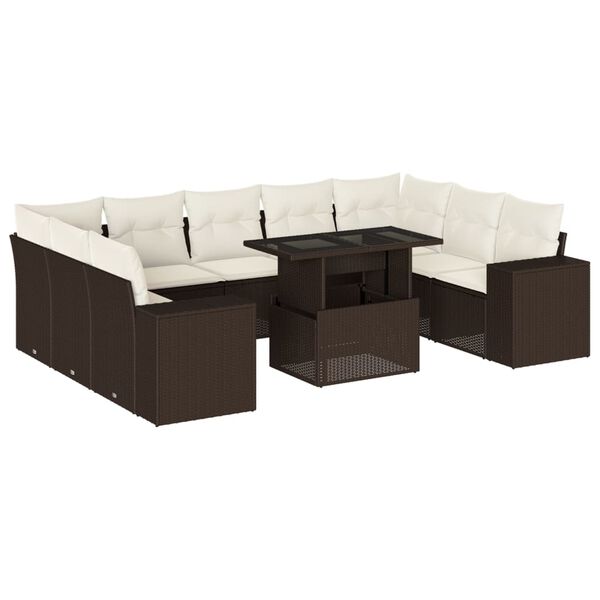 vidaXL Salon de jardin 10 pcs avec coussins marron r&eacute;sine tress&eacute;e