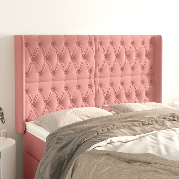 vidaXL T&ecirc;te de lit avec oreilles Rose 147x16x118/128 cm Velours