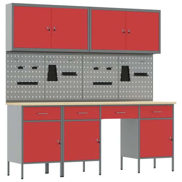 vidaXL &Eacute;tabli avec tiroir 10 pcs Rouge 200 x 55 x 200 cm Acier