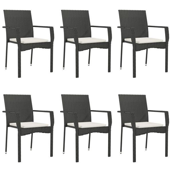 vidaXL Ensemble &agrave; manger de jardin coussins 7pcs Noir R&eacute;sine tress&eacute;e
