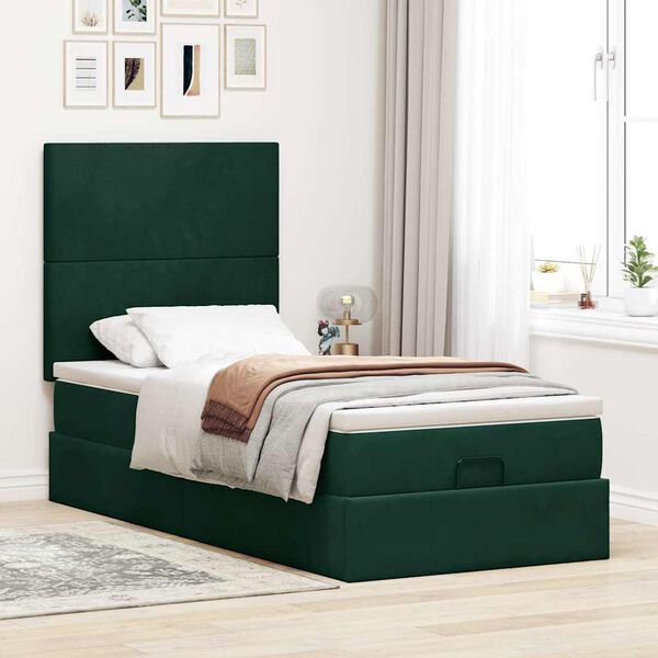 vidaXL Cadre de lit ottoman avec matelas vert foncé 90x200 cm velours