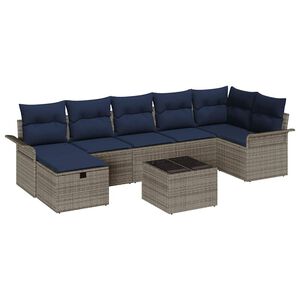 vidaXL Ensemble de canap&eacute; de jardin 8 pcs Gris et marine polyrotin