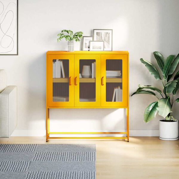 vidaXL Buffet jaune moutarde 100,5x39x107 cm acier lamin&eacute; &agrave; froid
