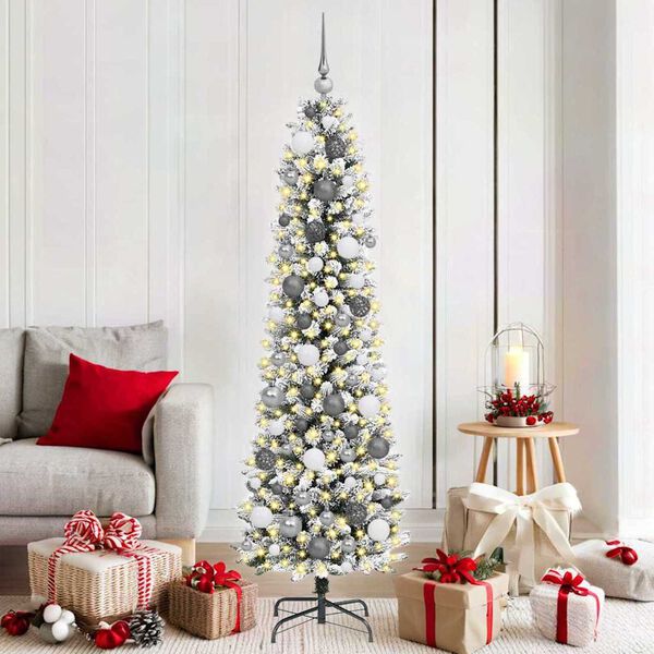 vidaXL Sapin de No&euml;l artificiel Blanc 180 cm PVC, m&eacute;tal et plastique