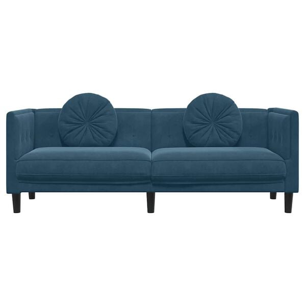 vidaXL Canap&eacute; avec coussins 3 places bleu velours